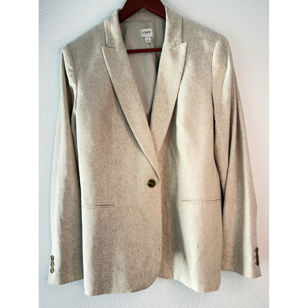J.Crew Factory Tan Linen Cotton Blend Blazer Jacket Beige Preppy Office Size 14